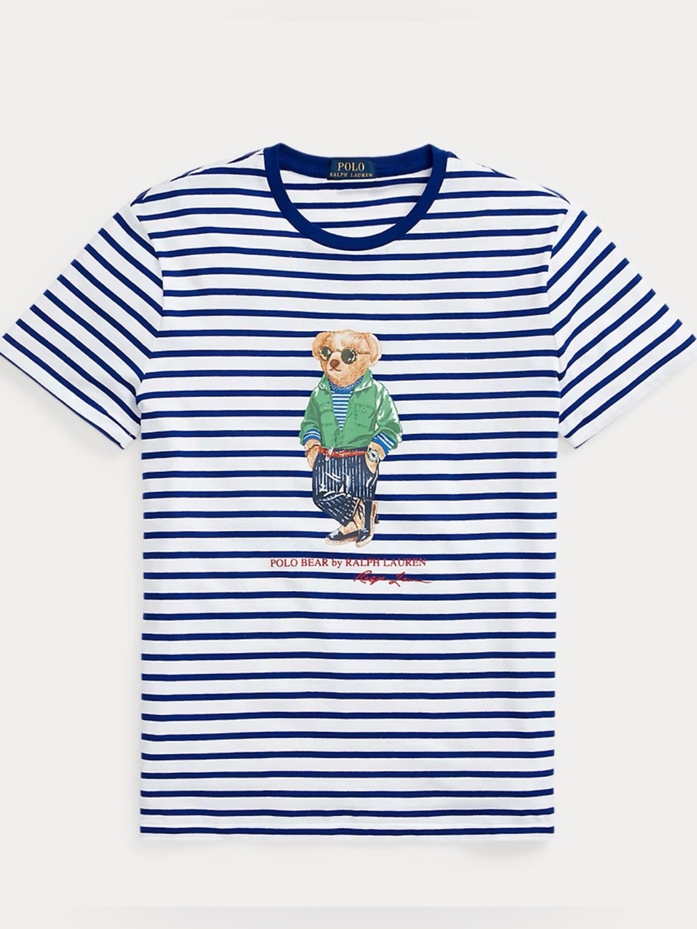 Polo Ralph Lauren Men's Classic-Fit Polo Bear Jersey T-Shirt blue stripes medium